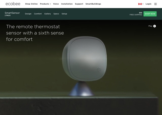 screenshot of sensor product page