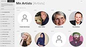 screenshot of artists page